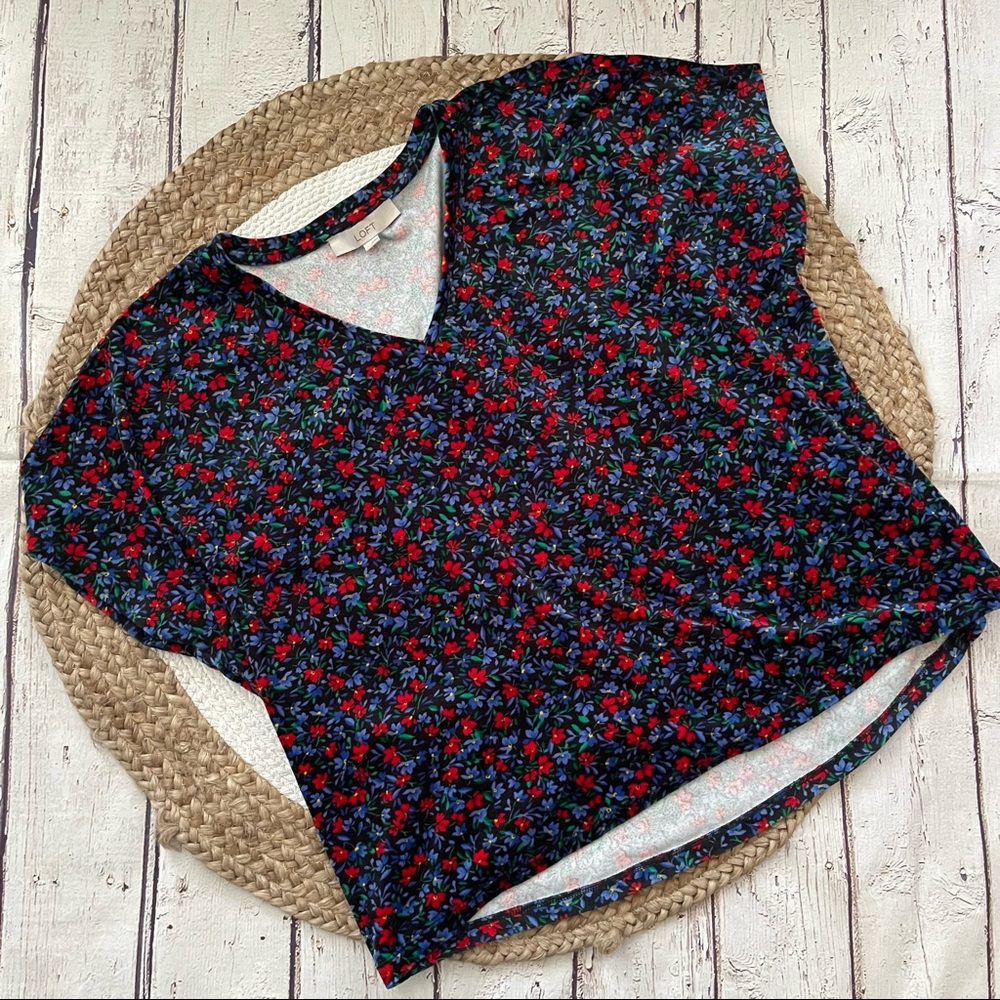 💐✨LOFT velvet dark floral boxy fit blouse shirt Sz L